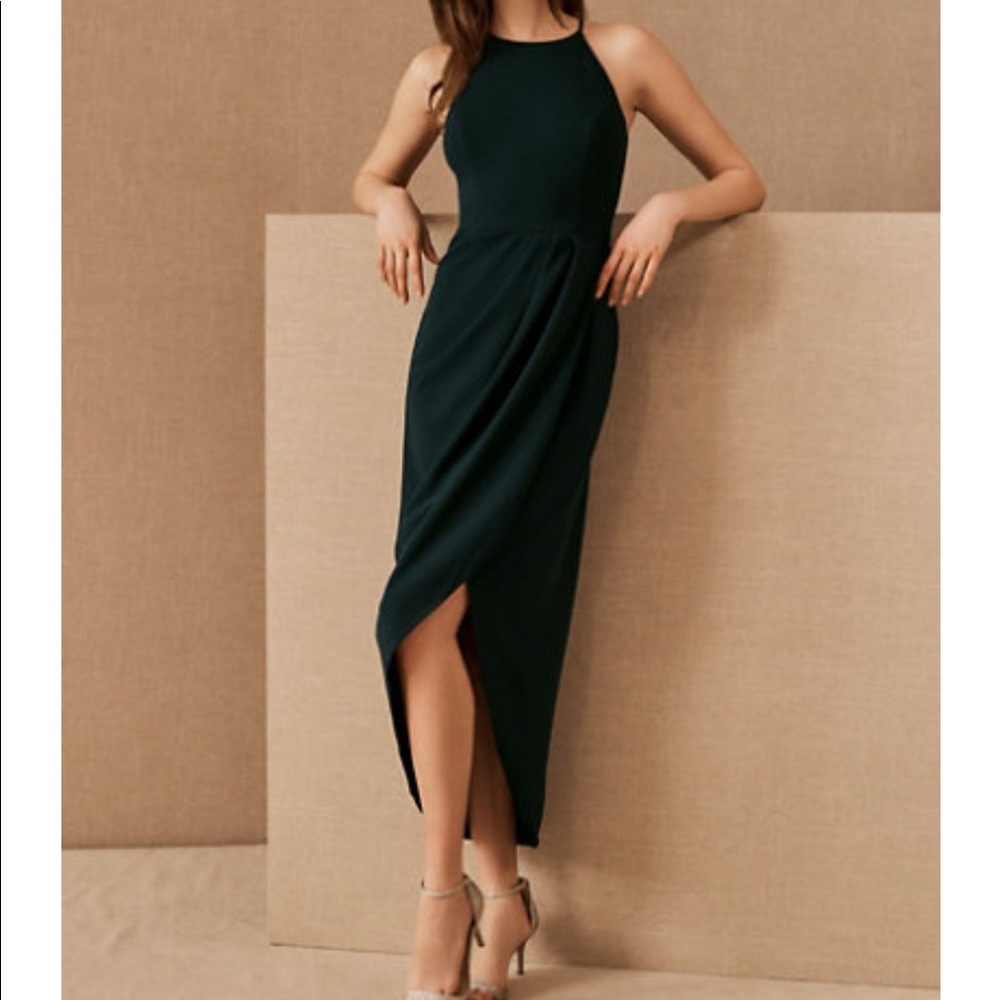 BHLDN Marceau high-low crepe dress emerald green